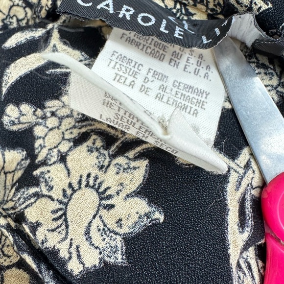 Vintage Carole Size 16 Boho Artsy Maxi Dress Rayon Black Ivory Floral Blouson - Picture 7 of 8